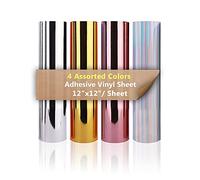 4 Pack Feuilles de Vinyle Chromée Métallique - 4 Couleurs Permanent Film Autocollant Auto-Adhésif 30,5x30,5cm (Doré, Argenté, Or Rose, Argenté Holographique)