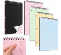 4 Pack Graph Spiral Notebook, Black & Pastel, 8.5 x 11 Inch, 40 Sheets/pad | 21,6 x 27,9 cm Quadruled 3 trous perforés pour classeurs, Quadri-ligné, Top Spiral, pour mathématiques et sciences de