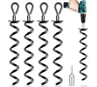 4 Pack Ground Anchors With Adapter,Trampoline Ground Anchors,Spiral Shelter Anchor Kit For Securing Tents,Awnings,Tarps,Trampolines,Swings (Black)