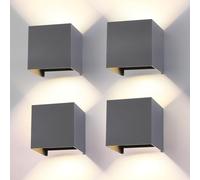4 Pack LED 15W Applique Murale Exterieur Interieur Lumière Réglable 3 Couleurs IP65 Étanche Lampe murale extérieures Moderne Applique carrée aluminium Réglage de l'angle d'éclairage 11CM Gris Foncé