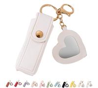 4 Pack Lip Oil Keychain - Mirror and Oil 2-in-1, Mini Lipstick Case with Keychain & Heart Pendant, Chapstick Holder, PU Leather Potable Holder, for Storage Lipstick (White)