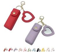 4 Pack Lip Oil Keychain - Mirror and Oil 2-in-1, Mini Lipstick Case with Keychain & Heart Pendant, Chapstick Holder, PU Leather Potable Holder, for Storage Lipstick (2Pcs-9)
