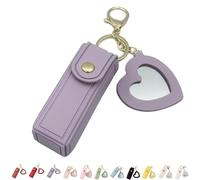 4 Pack Lip Oil Keychain - Mirror and Oil 2-in-1, Mini Lipstick Case with Keychain & Heart Pendant, Chapstick Holder, PU Leather Potable Holder, for Storage Lipstick (Light Purple)