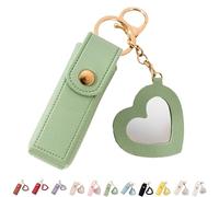 4 Pack Lip Oil Keychain - Mirror and Oil 2-in-1, Mini Lipstick Case with Keychain & Heart Pendant, Chapstick Holder, PU Leather Potable Holder, for Storage Lipstick (Green)