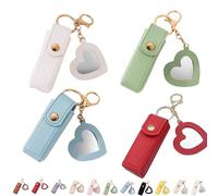 4 Pack Lip Oil Keychain - Mirror and Oil 2-in-1, Mini Lipstick Case with Keychain & Heart Pendant, Chapstick Holder, PU Leather Potable Holder, for Storage Lipstick (4Pcs-4)