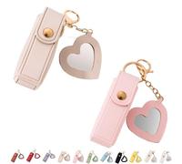 4 Pack Lip Oil Keychain - Mirror and Oil 2-in-1, Mini Lipstick Case with Keychain & Heart Pendant, Chapstick Holder, PU Leather Potable Holder, for Storage Lipstick (2Pcs-2)