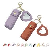 4 Pack Lip Oil Keychain - Mirror and Oil 2-in-1, Mini Lipstick Case with Keychain & Heart Pendant, Chapstick Holder, PU Leather Potable Holder, for Storage Lipstick (2Pcs-10)