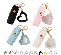 4 Pack Lip Oil Keychain - Mirror and Oil 2-in-1, Mini Lipstick Case with Keychain & Heart Pendant, Chapstick Holder, PU Leather Potable Holder, for Storage Lipstick (4Pcs-2)