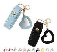 4 Pack Lip Oil Keychain - Mirror and Oil 2-in-1, Mini Lipstick Case with Keychain & Heart Pendant, Chapstick Holder, PU Leather Potable Holder, for Storage Lipstick (2Pcs-5)