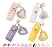 4 Pack Lip Oil Keychain - Mirror and Oil 2-in-1, Mini Lipstick Case with Keychain & Heart Pendant, Chapstick Holder, PU Leather Potable Holder, for Storage Lipstick (4Pcs-3)