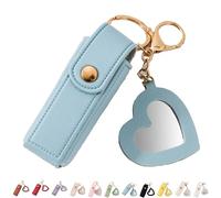 4 Pack Lip Oil Keychain - Mirror and Oil 2-in-1, Mini Lipstick Case with Keychain & Heart Pendant, Chapstick Holder, PU Leather Potable Holder, for Storage Lipstick (Blue)