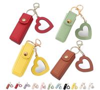 4 Pack Lip Oil Keychain - Mirror and Oil 2-in-1, Mini Lipstick Case with Keychain & Heart Pendant, Chapstick Holder, PU Leather Potable Holder, for Storage Lipstick (4Pcs-1)