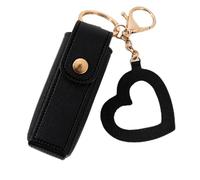 4 Pack Lip Oil Keychain - Mirror and Oil 2-in-1, Mini Lipstick Case with Keychain & Heart Pendant, Chapstick Holder, PU Leather Potable Holder, for Storage Lipstick (Black)