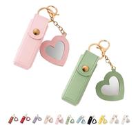 4 Pack Lip Oil Keychain - Mirror and Oil 2-in-1, Mini Lipstick Case with Keychain & Heart Pendant, Chapstick Holder, PU Leather Potable Holder, for Storage Lipstick (2Pcs-3)
