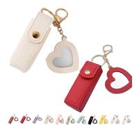 4 Pack Lip Oil Keychain - Mirror and Oil 2-in-1, Mini Lipstick Case with Keychain & Heart Pendant, Chapstick Holder, PU Leather Potable Holder, for Storage Lipstick (2Pcs-8)