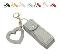 4 Pack Lip Oil Keychain - Mirror & Oil 2-in-1, PU Leather Potable Lip Gloss Holder, Mini Lipstick Case with Keychain & Heart Pendant, Chapsticks Holder, for Car/Travel Storage (Grey,1Pc)