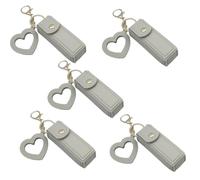 4 Pack Lip Oil Keychain - Mirror & Oil 2-in-1, PU Leather Potable Lip Gloss Holder, Mini Lipstick Case with Keychain & Heart Pendant, Chapsticks Holder, for Car/Travel Storage (Grey,5Pcs)