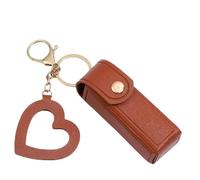 4 Pack Lip Oil Keychain - Mirror & Oil 2-in-1, PU Leather Potable Lip Gloss Holder, Mini Lipstick Case with Keychain & Heart Pendant, Chapsticks Holder, for Car/Travel Storage (Brown,1Pc)