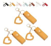 4 Pack Lip Oil Keychain - Mirror & Oil 2-in-1, PU Leather Potable Lip Gloss Holder, Mini Lipstick Case with Keychain & Heart Pendant, Chapsticks Holder, for Car/Travel Storage (Yellow,3Pcs)