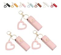 4 Pack Lip Oil Keychain - Mirror & Oil 2-in-1, PU Leather Potable Lip Gloss Holder, Mini Lipstick Case with Keychain & Heart Pendant, Chapsticks Holder, for Car/Travel Storage (Pink,3Pcs)