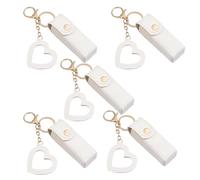 4 Pack Lip Oil Keychain - Mirror & Oil 2-in-1, PU Leather Potable Lip Gloss Holder, Mini Lipstick Case with Keychain & Heart Pendant, Chapsticks Holder, for Car/Travel Storage (White,5Pcs)