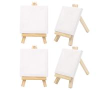 4 Pack Mini Canvas with Easel Sets, Art Canvases Painting Kit Small Art Stretched Canvas Panels White Canvases for Painting Drawing