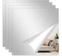 4 Pack Mirror Film Self-Adhesive Mirror Sticker, Square 30 X 30 Cm, Acrylic Mirror Tiles For Bathroom, School, Living Room, Bedroom