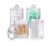 4-Pack Q-tips Holder Dispenser for Cotton Swabs, Cotton Balls, Cotton Rounds, Flossers - 10 oz Clear Plastic