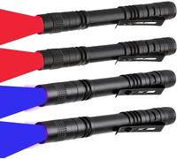 4 Pack Red And Blue Led Flashlight, High Brightness, Black Light, Red Light, Multifunctional Led Pen Torch For Camping, Night Vision, Fishing, Detector
