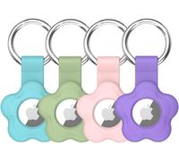 4 Pack Silicone Flower Airtag Protective Case With Keychain Compatible With Airtag Tracker For Wallet Backpacks Luggage Dog Cat (Blue/Green/Pink/Purple)
