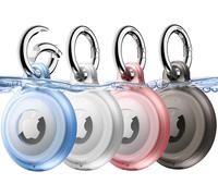 4 Pack Waterproof Airtag Case With Keychain,Full Body Case Air Tag Cover Anti-Scratch Keychain Holder For Kids,Pet Collar (Black/Clear/Pink/Blue)
