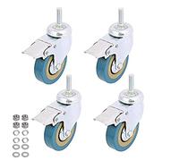 4 pack, WeFoonLo Verrouillage 3" Mont tige filetée Roulette pivotante Rotation Non marquant Roue à roulettes en polyuréthane et frein pour chariots, meubles, établi (Tige filetée: 12 * 30mm)