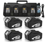 4 Packs de Batteries de Rechange 5000 mAh pour Makita Batterie 18 V + 1 Pack 3A DC18SF Chargeur 4 Ports Chargeur de Remplacement pour Makita Batterie 14,4 V-18 V BL1850B BL1830 BL1840 BL1850 BL1860