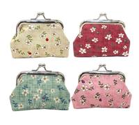 4 Packs Pièce Poche Canvas Double Porte-Monnaie Rose Motif Fermoir Fermoir Portefeuille Cadeau Femmes Porte-Monnaie Rétro Sac à Main Embrayage Pochette Rond en Toile Coin Purse Titulaire fleur