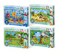 4 Packs Puzzles 60 Pièces pour Enfants de 3 4 5 6, Dinosaures, forêt, Océan, Ferme, Puzzles pour Enfants, Jouets éducatifs et Beaux Cadeaux pour Les Tout Petits, Garçons et Filles âgés de 3 à 6 Ans