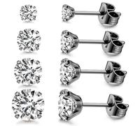 4 Paires 316L Acier inoxydable CZ Lot Boucles D'oreilles Femme Homme Cartilage Helix Boucles D'oreilles Piercing Ronde Cubique Zircone Boucle D'oreille à Vis à Billes Dos Plat Barbell, noir, 3-6mm