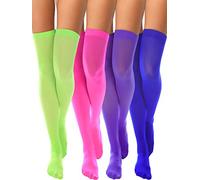 4 Paires Bas Haut de Cuisse en Soie de Femmes Chaussettes en Nylon pour Accessoire de Fête de Costume de Cosplay de Femmes Rose/Vert/Violet/Bleu Taille Unique