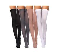4 Paires Bas Haut de Cuisse en Soie pour Femmes Chaussettes en Nylon pour Costume de Cosplay d Halloween Accessoire de Fête (Noir, Blanc, Couleur de Peau, Gris, Grande Taille)