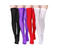 4 Paires Bas Haut de Cuisse en Soie pour Femmes Chaussettes en Nylon pour Costume de Cosplay d’Halloween Accessoire de Fête (Noir, Blanc, Rouge, Violet, Taille F)