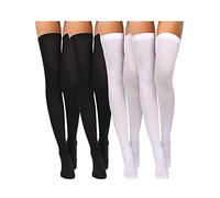 4 Paires Bas Haut de Cuisse en Soie pour Femmes Chaussettes en Nylon pour Costume de Cosplay d Halloween Accessoire de Fête (Noir, Blanc, Grande Taille)