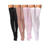 4 Paires Bas Haut de Cuisse en Soie pour Femmes Chaussettes en Nylon pour Costume de Cosplay d’Halloween Accessoire de Fête (Noir, Blanc, Couleur de Peau, Rose, Taille F)