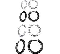 4 Paires Boucles d'Oreilles Créoles en Acier Inoxydable Boucles d'Oreilles Cercles Cartilage Anneaux de Nez Lèvres (12 mm, 14 mm, 16 mm, 18 mm, Couleur Acier, Noir)