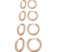 4 Paires Boucles d'Oreilles Créoles en Acier Inoxydable Boucles d'Oreilles Cercles Cartilage Anneaux de Nez Lèvres (8 mm, 10 mm, 12 mm, 14 mm, Or rose)