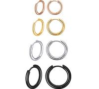 4 Paires Boucles d'Oreilles Créoles en Acier Inoxydable Boucles d'Oreilles Cercles Cartilage Anneaux de Nez Lèvres (8 mm, 10 mm, 12 mm, 14 mm, Couleurs Mixtes)