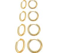 4 Paires Boucles d'Oreilles Créoles en Acier Inoxydable Boucles d'Oreilles Cercles Cartilage Anneaux de Nez Lèvres (8 mm, 10 mm, 12 mm, 14 mm, Or)
