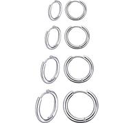 4 Paires Boucles d'Oreilles Créoles en Acier Inoxydable Boucles d'Oreilles Cercles Cartilage Anneaux de Nez Lèvres (8 mm, 10 mm, 12 mm, 14 mm, Couleur Acier)
