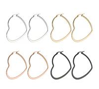 4 Paires Boucles d'Oreilles Créoles Pour Femmes Filles En Forme De Coeur, Boucles Créoles Géométriques Hypoallergéniques En Acier Inoxydable Boucles Femmes Ensemble De Boucles d'Oreilles Créoles 50MM