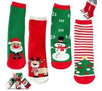 4 Paires Chaussette de Noel, Chaussette Noel Enfant, Chaussettes de Noël en Coton, Chaussettes de Noël en Feutre, pour Les Enfants Cadeaux De Noël (M)