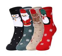 4 Paires Chaussette de Noel Femme,Chaussettes Noel,Chaussettes d'Hiver en Coton,Chaussettes Mignon Coton De Bande pour Enfants Adultes Nouveauté Nouvel an Cadeaux de Noël,Taille 36-41