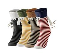 4 Paires Chaussette Drole, Chaussettes Drole, 3D Main en Main Chaussettes Magnétiques, Chaussette Aimantée Magnetique de Chaussettes Rayées Crocodiles Taille Unique (36-43)